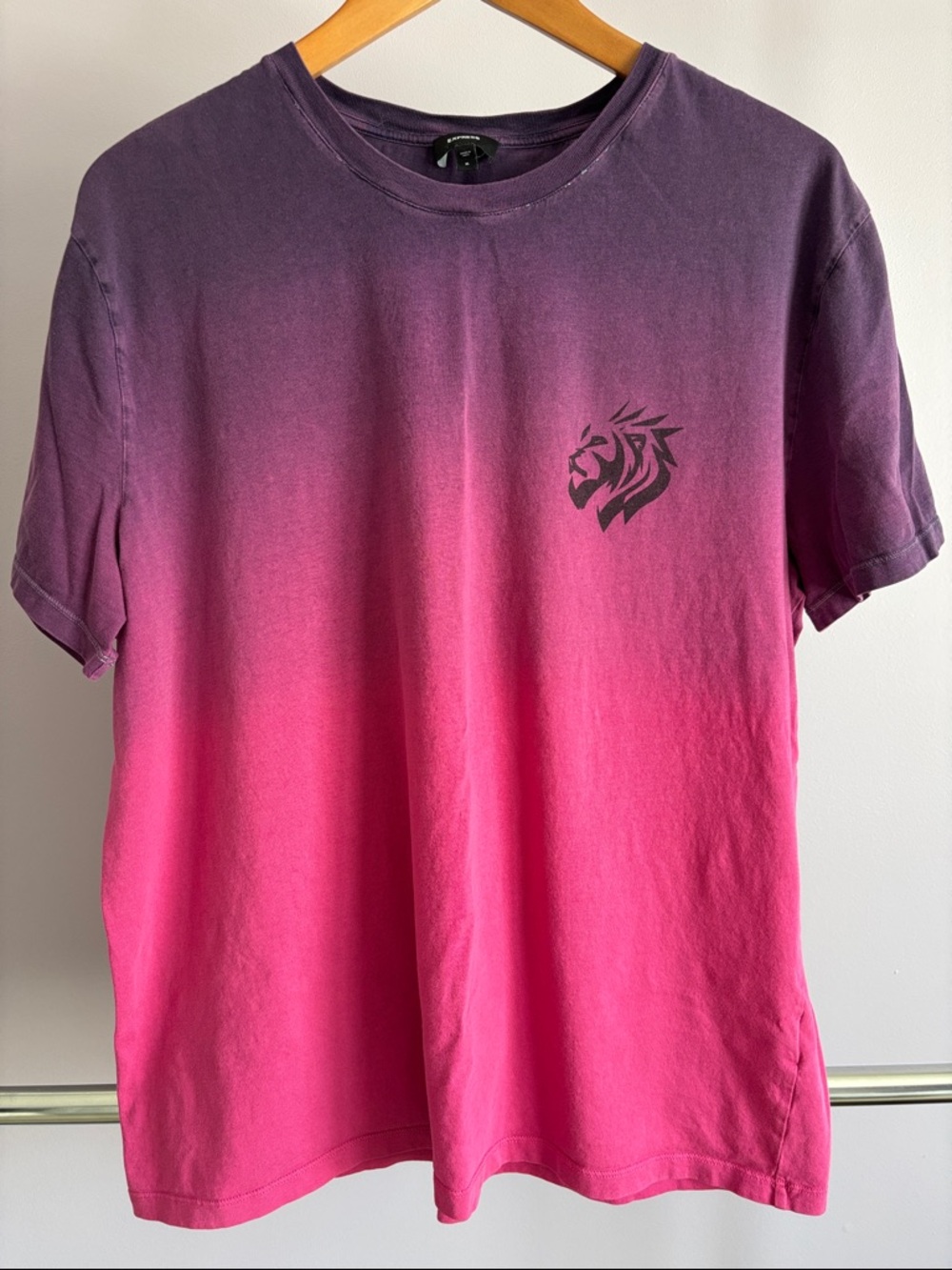 Express Purple to Pink Ombre Tee with Lion Graphic